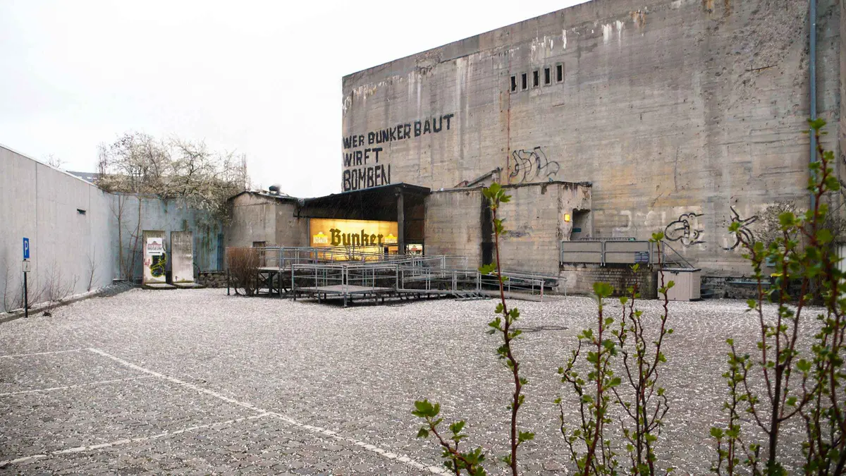 Entrance of the Berlin Story Bunker near Anhalter Bahnhof, a Berlin WW2 tour stop with a Hitler exhibition