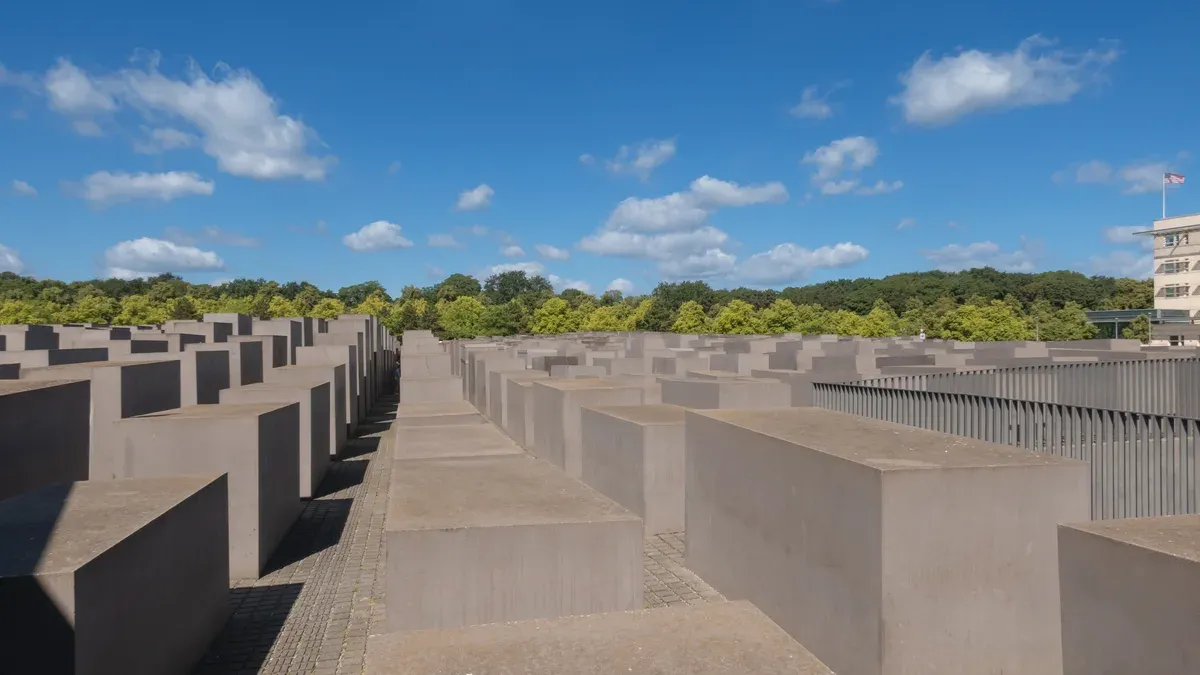 Wide view of the Holocaust Memorial stelae field in Berlin