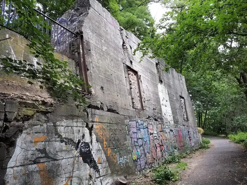 Humboldthain flak tower wall in Berlin seen on an underground WWII bunker tour